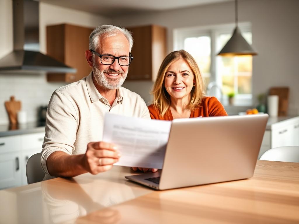 Homeowners reviewing mortgage documents at home